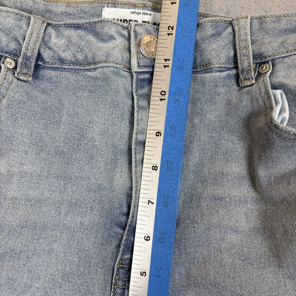 Denim Super Flare High Rise Jeans Womens‎ 13 Blue Distressed Light Wash Raw Hem